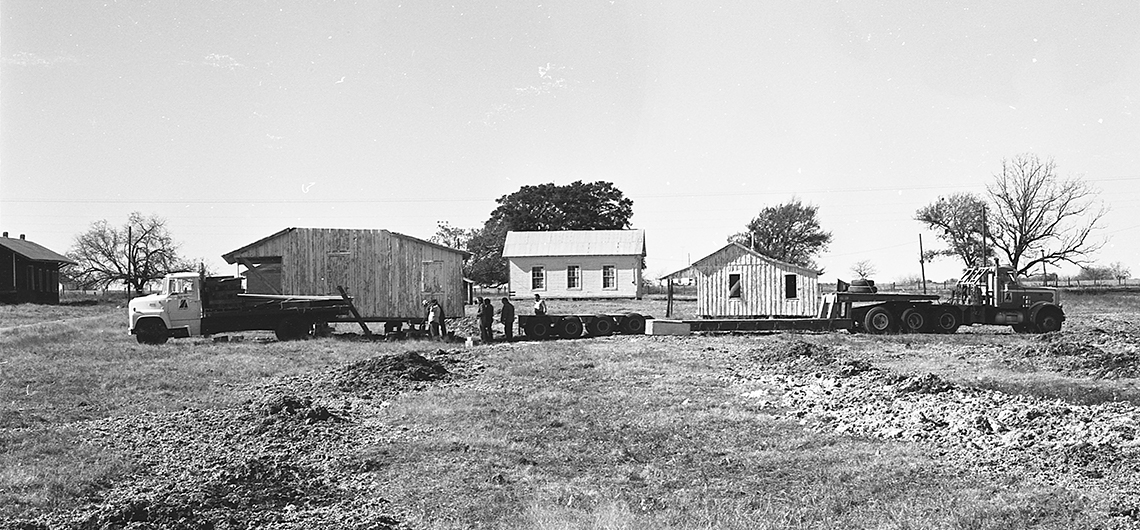 Big rigs used to bring the cabin